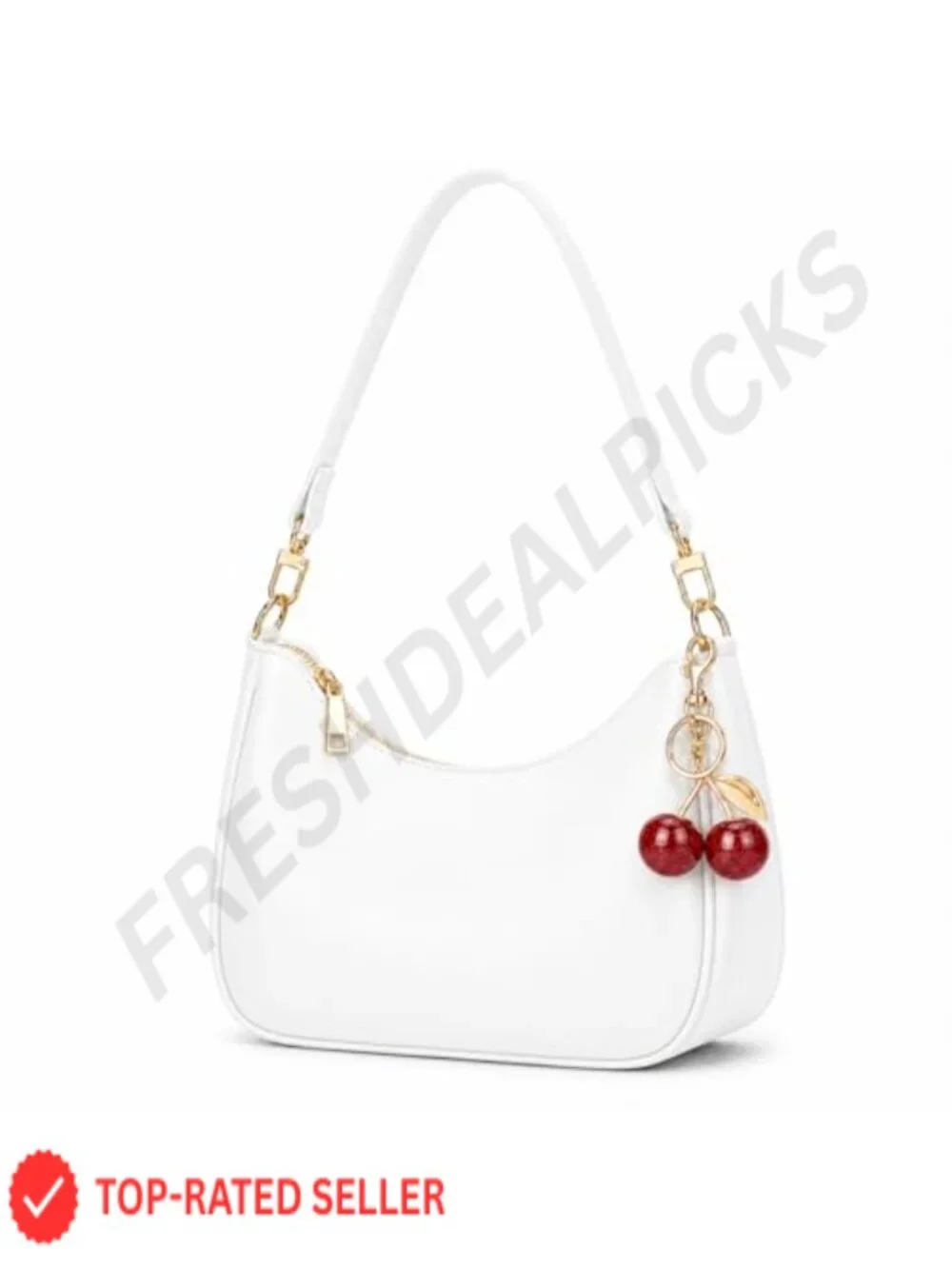 Women's Hobo Shoulder Bag Faux Leather Underarm Purse with Cherry Charm